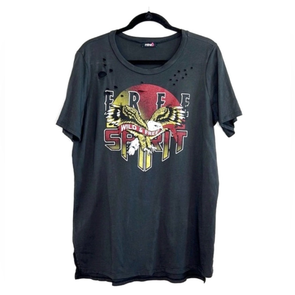 FREE SPIRIT Eagle Wild & Free Graphic Print distressed tunic tee
